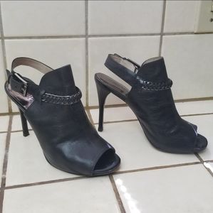 MICHAEL KORS leather open toe heels chain hooded